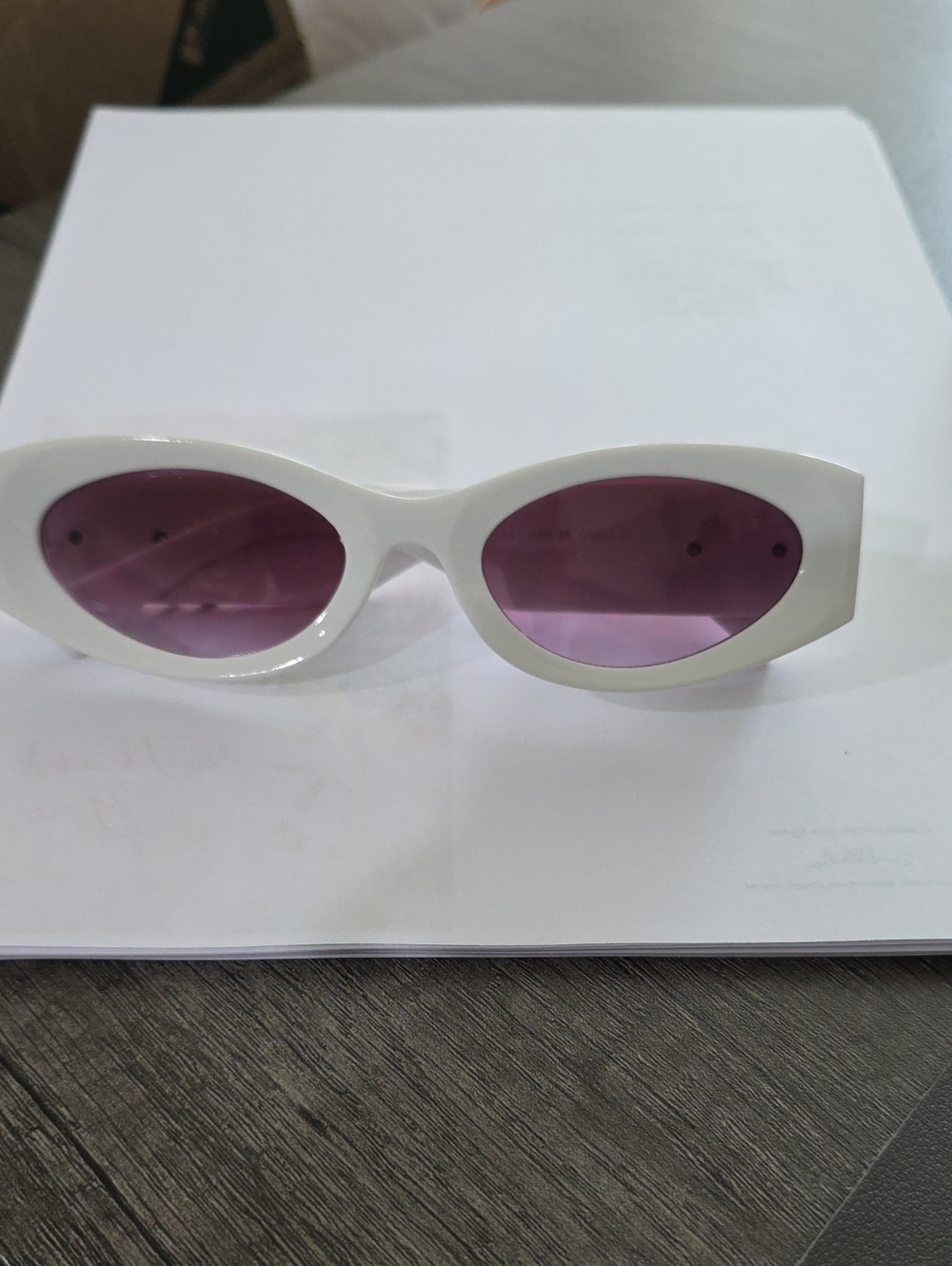White Frame Sunglasses with Purple Lenses - Women Accessories